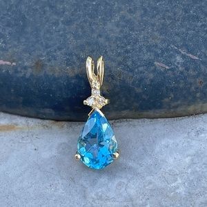14k Gold Blue Topaz & Diamond Pendant